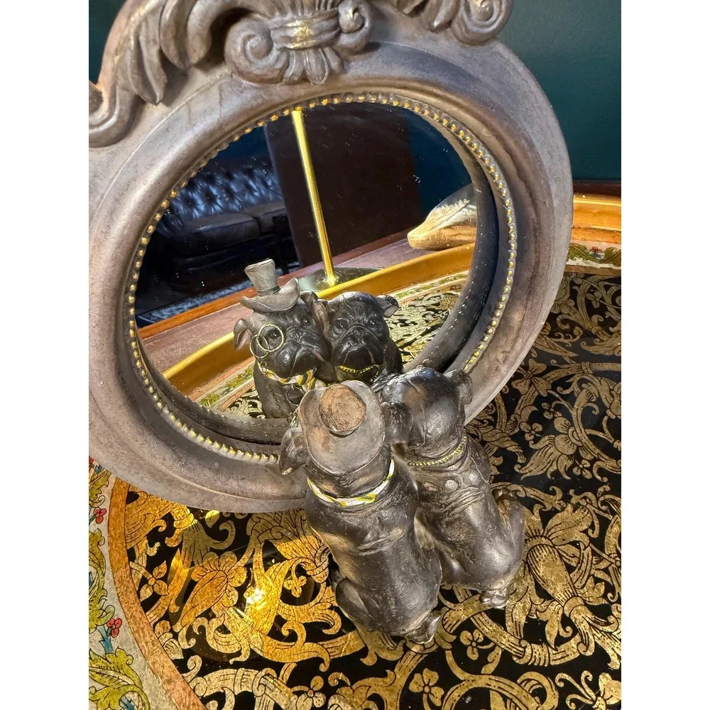 Vintage Victorian Bulldog‎ Couple Tabletop Mirror